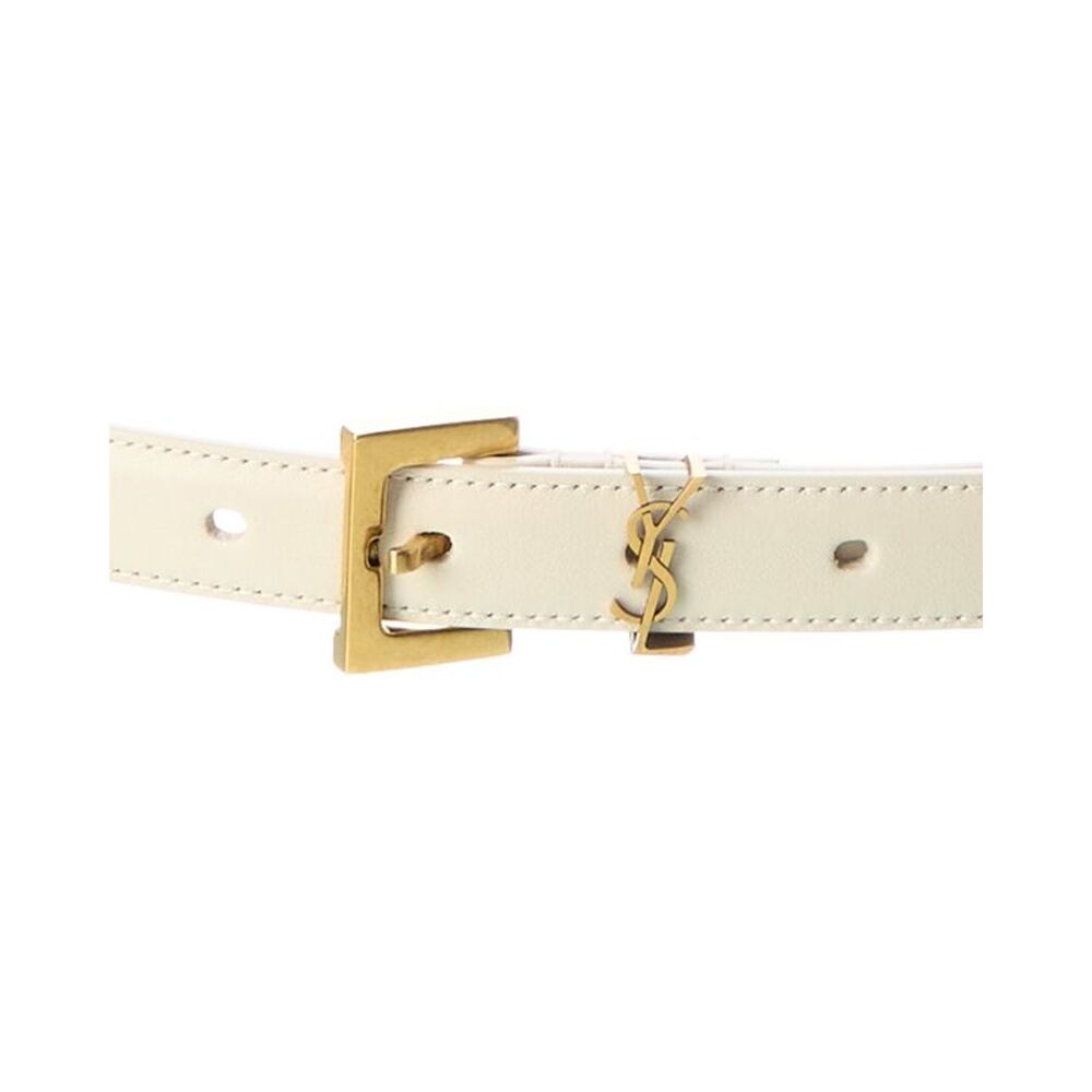 Saint Laurent Monogram Narrow Leather Belt, White - Picture 2 of 3